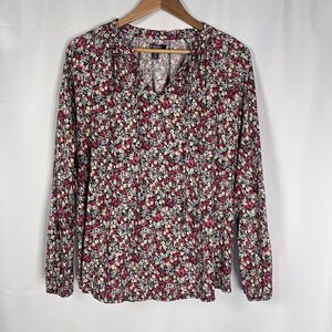 Chaps Long Sleeve Peasant Floral Print Split Neck & Tie Front Blouse Size Large